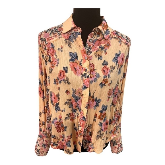 Free People Coral Floral Button Down Top Size XS - Picture 2 of 10